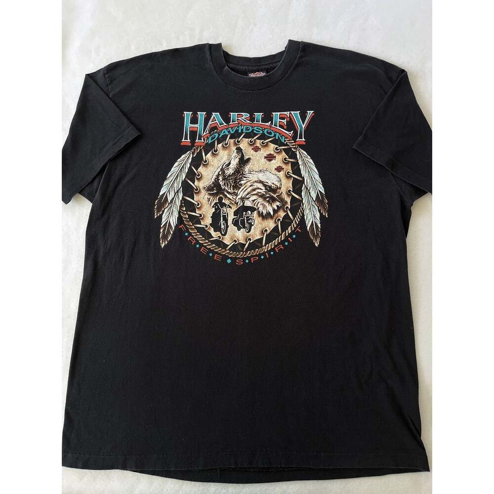 Vintage Harley-Davidson Shirt Mens XXXL Black Free Spirit Wolf Buffalo NY 90s